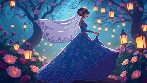 Anime Character in Moroccan Wedding Dress in Magical Garden