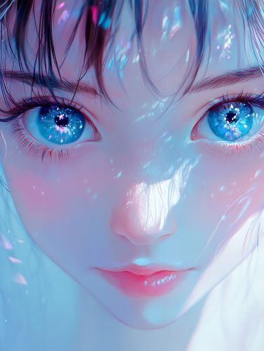 Anime Girl with Sparkling Blue Eyes Portrait - 3:4