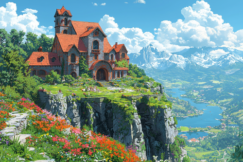 Anime community center with vibrant, fantastical landscapes and creatures.