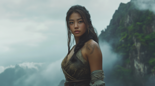 Annoyed Barbarian Woman on a Misty Mountain