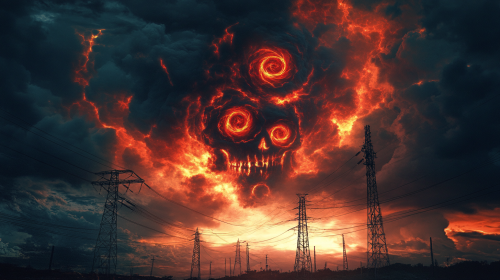 Apocalyptic Storm: Skull Shape, Fiery Energy Swirls