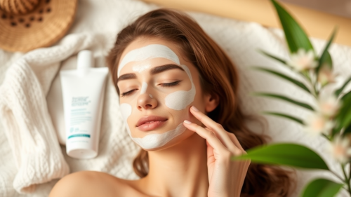 Applying a skin care routine for healthy skin.