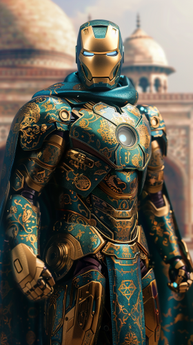 Arabic Iron Man in Gold and Blue Armor