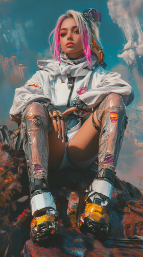 Art of punk woman in futuristic cyber world.