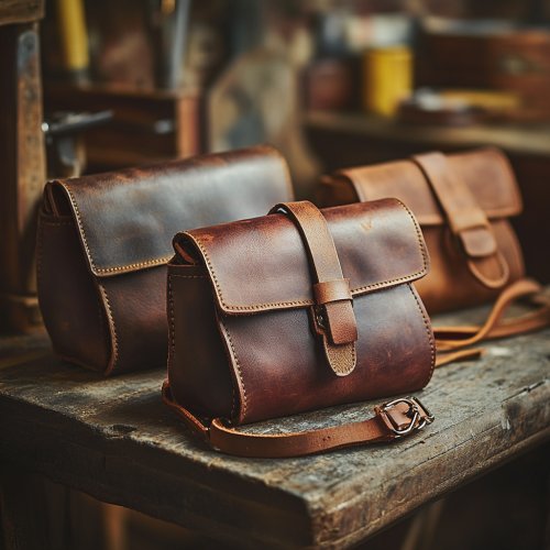 Artisanal Nicaraguan Leather Crossbody Bags on Wooden Workbench