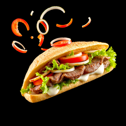 Artistic Ad of a Flying Doner Kebab Sandwich