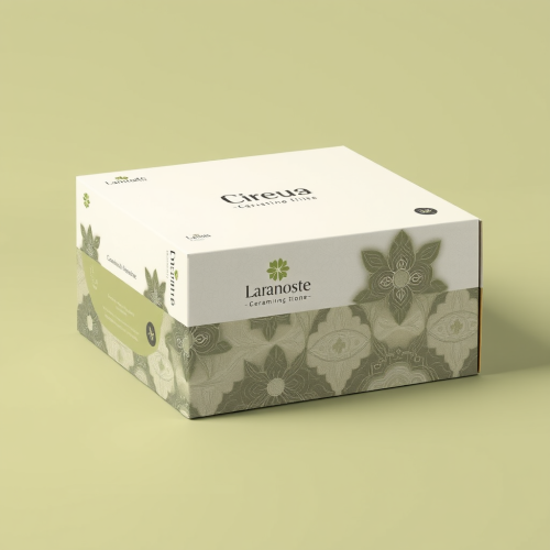 Artistic packaging for durable ceramic tiles, eco-friendly materials.