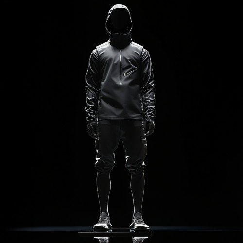 Athletic mannequin in Nike gear against black background.