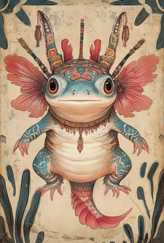 Axolotl in Aztec Costume - Fantasy Illustration