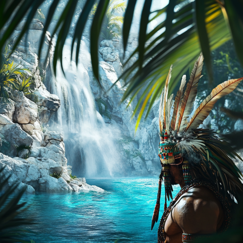 Aztec warrior finds secret waterfall in lush forest
