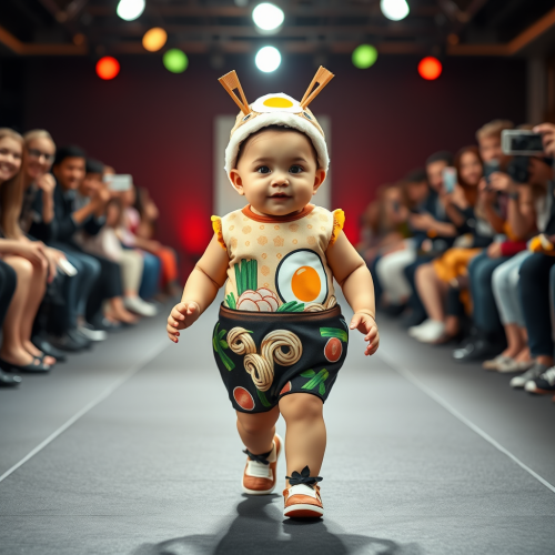 Baby Showcases Ramen-Themed Outfit on Runway