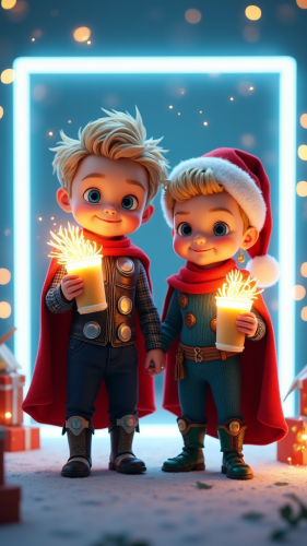 Baby Thor and Aquaman Celebrating Christmas Together