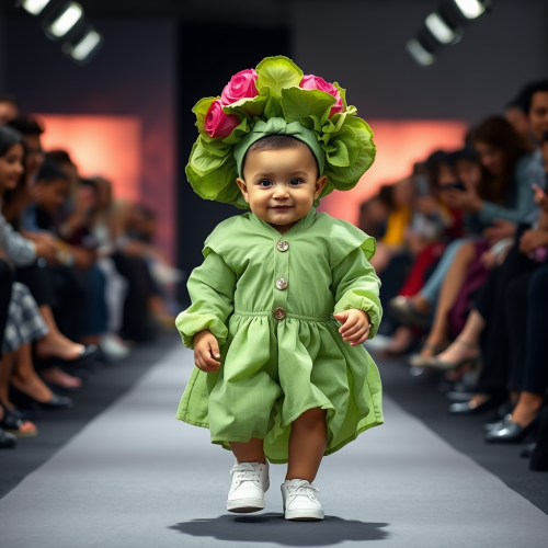 Baby in Trendy Outfit Struts on Runway