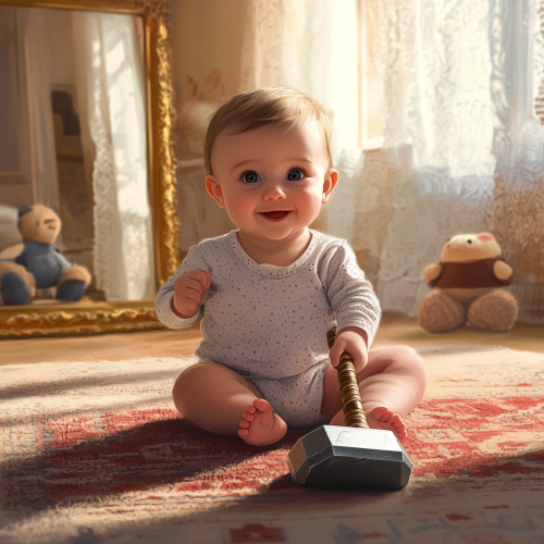 Baby with Thor’s Hammer in a Cozy Room