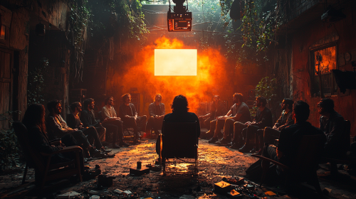 Band members on TV show, chatting and laughing.