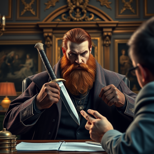 Banker with Daggers Negotiating in Grand Office Banker with Daggers Negotiating in Grand Office