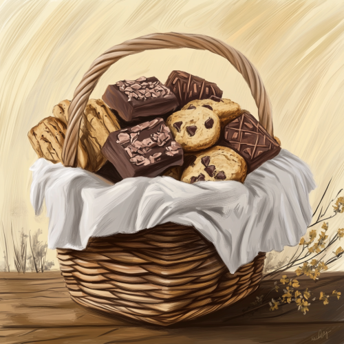 Basket filled with cookies and brownies on table