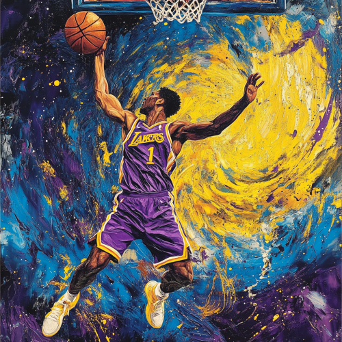 Basketball player in cool clothes dunking ball art