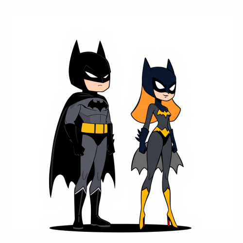 Batman and Batwoman: Minimalist Side View Cartoon