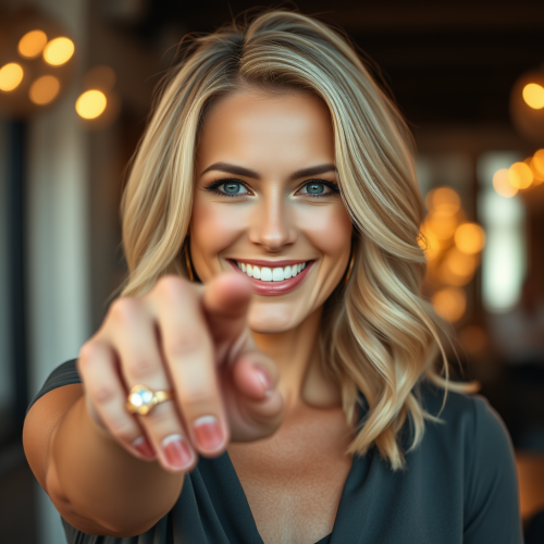 Beautiful 40-year-old woman smiling with elegant ring