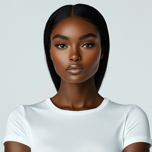 Beautiful Black Haired Model Wearing White T-Shirt