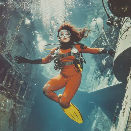 Beautiful Chilean woman in 1970s color TV quality diving.