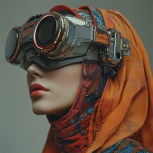 Beautiful Dubai woman in wearing AR Headset