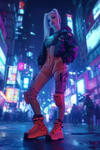 Beautiful Female Cyberpunk Character in Cyberpunk City