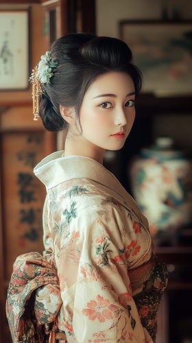 Beautiful Japanese Woman in 19th Century Study