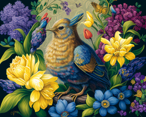 Beautiful bird among blooming flowers exudes elegance peacefully