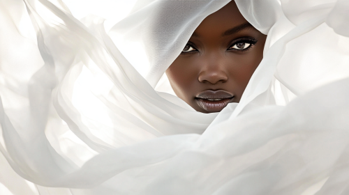 Beautiful model in flowing silk dress