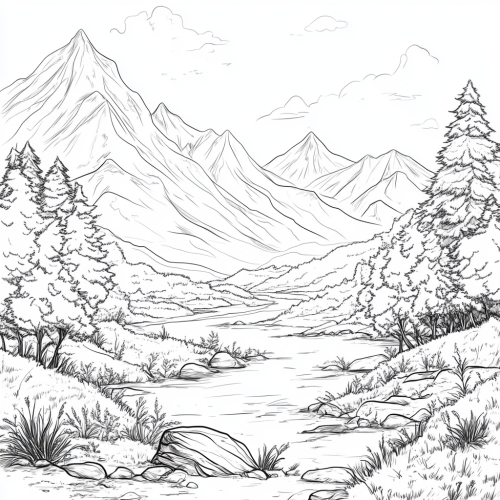 Beautiful national park with mountain landscapes in cartoon style.