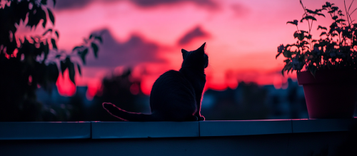 Beautiful romantic scene: Cat on rooftop at night