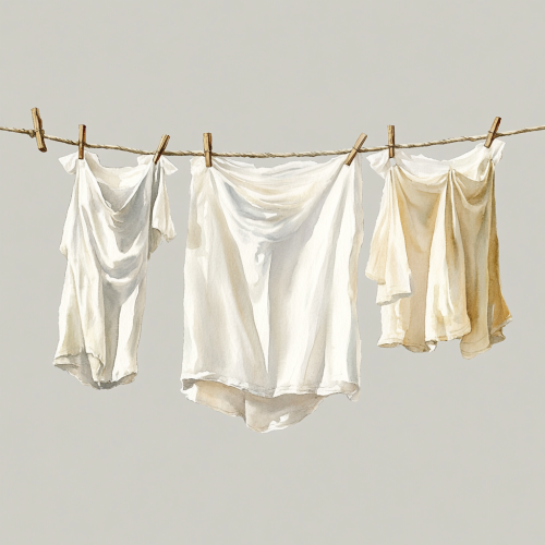 Beautiful watercolor clothesline with pastel yellow clothes.