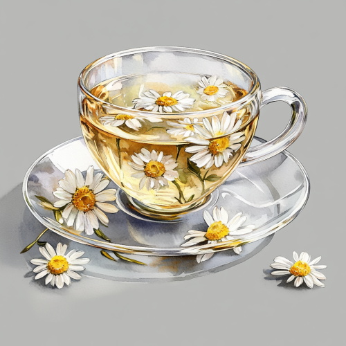 Beautiful watercolor illustration of chamomile tea in glass