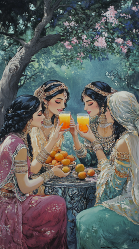Beautiful women drinking soursop juice in ancient Persian painting. Beautiful women drinking soursop juice in ancient Persian painting.