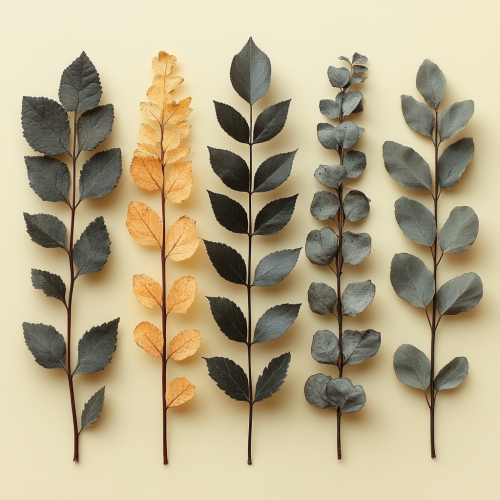 Beautifully arranged leaves on natural-toned background