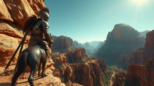 Bible Warrior Overlooks Canyon from High Cliff