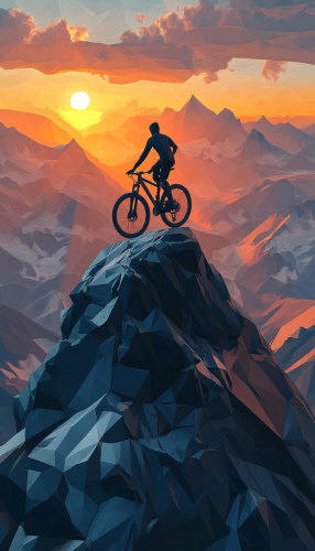 Biker Summit: Colorful Gear and Mountain View