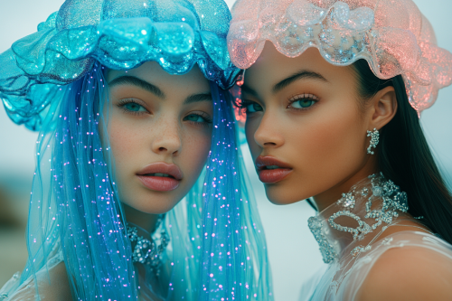 Bioluminescent Fashion Inspired by Haeckel: Two Women