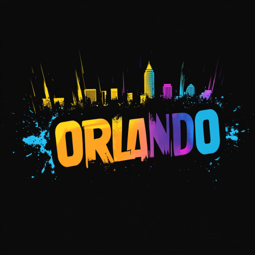 Black, white, and blue Orlando trading card convention logo.