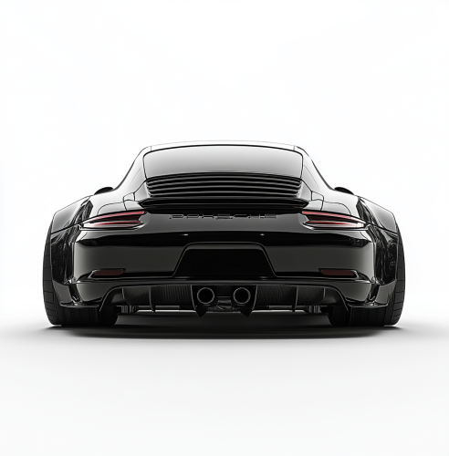 Black Porsche from the Back, on White Background
