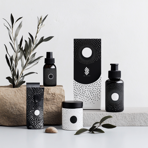 Black and White Label with Aboriginal-inspired Art