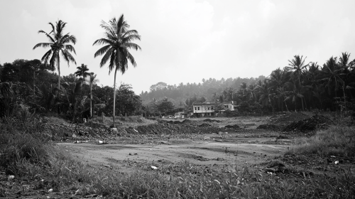 Black and white rural land construction site, Kozhikode village
