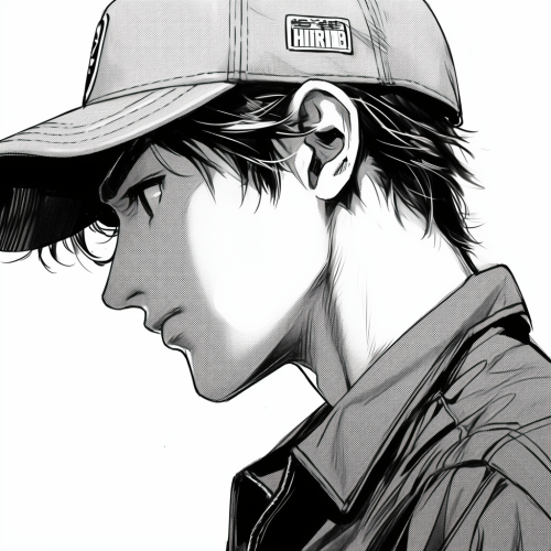Black cap wearing boy in detailed truck driver manga.