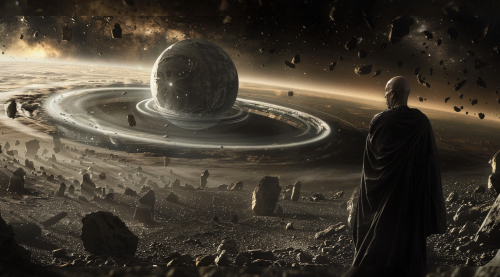 Black hole in sky with god surrounded by rings