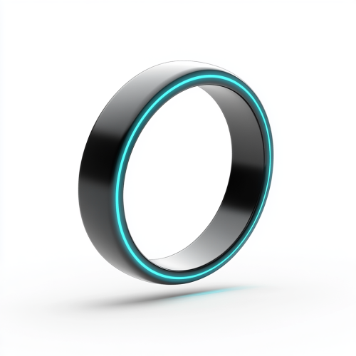 Black ring with blue light on white background