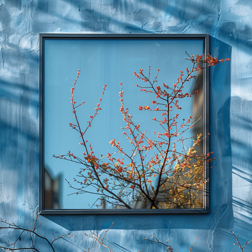 Blank real estate sign mockup on house window.