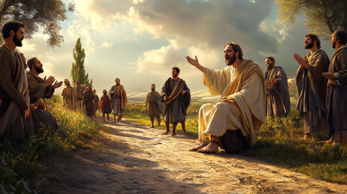 Blind man calls Jesus for help on road