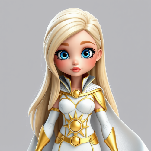 Blonde female superhero with white and gold costume.